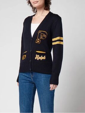 Polo by Ralph Lauren Navy Cardigan with Yellow Stripe Detail